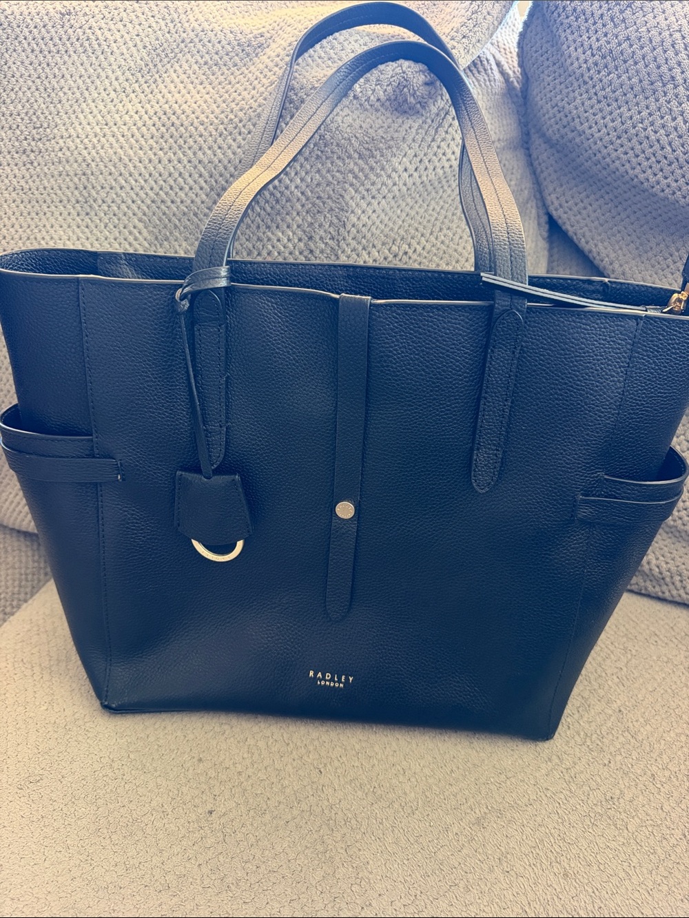 RADLEY LONDON Black Pebbled Leather Tote with Exterior Pockets